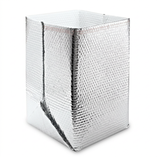 Silver insulated coolerr bag on a white background