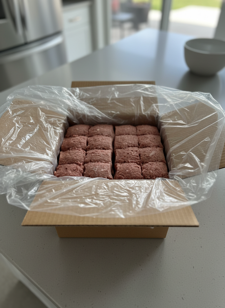 Close-up of packaged dog food on kitchen counter