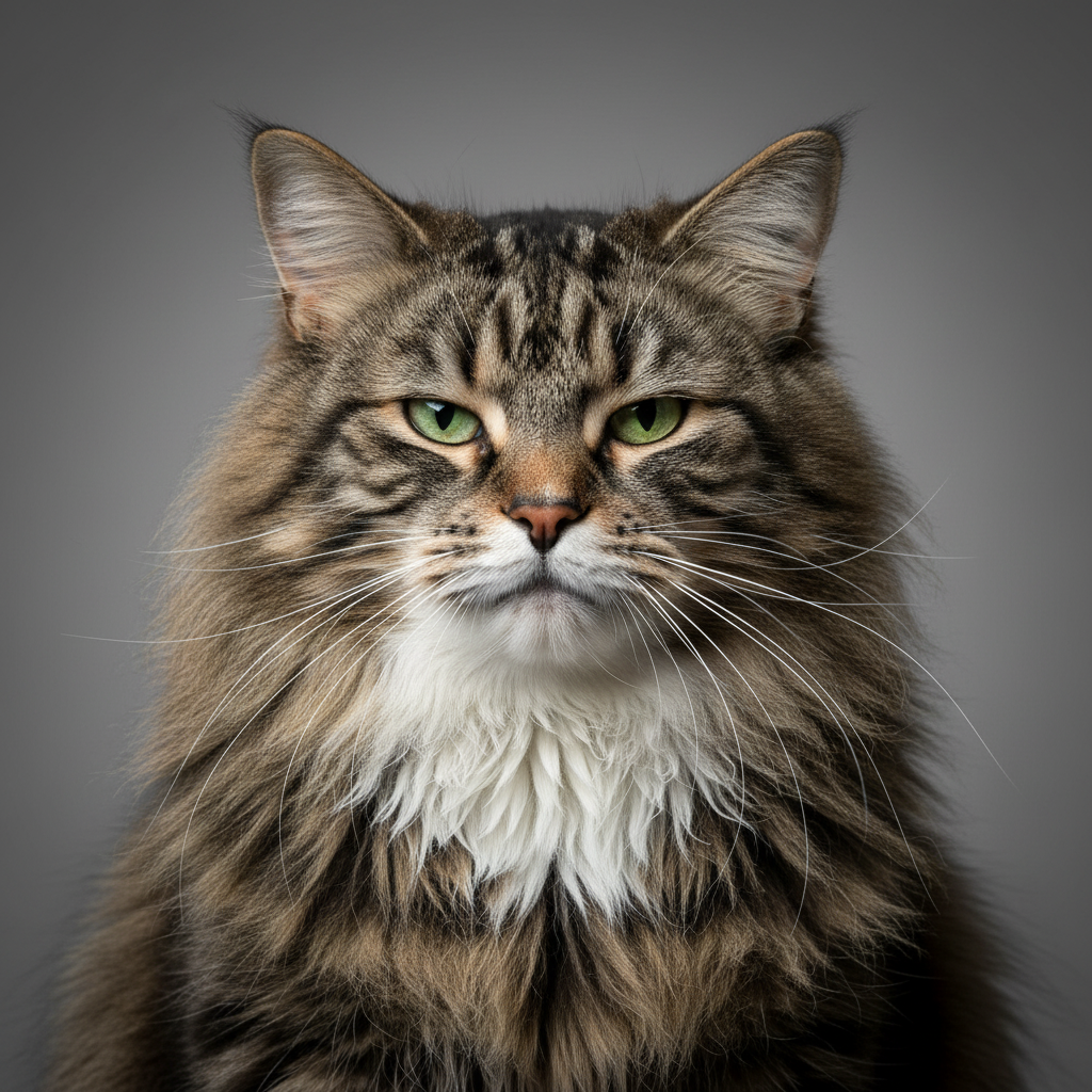 Fluffy grumpy cat with tabby markings